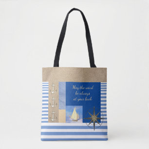 Blue & White Stripe Nautical Sail Tote Bag