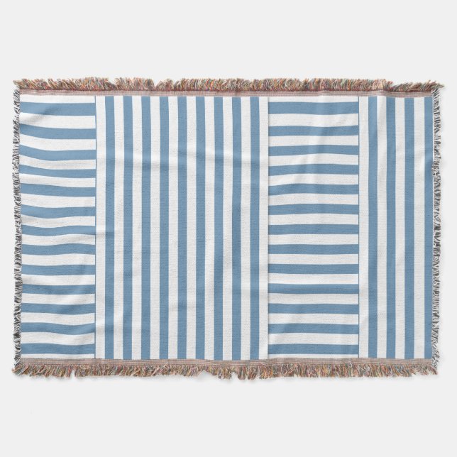 blue white stripe pattern throw blanket (Front)