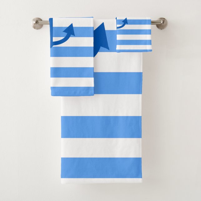 Blue & White Stripe Pattern with Anchor Bath Towel Set (Insitu)