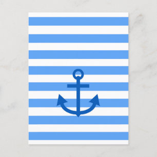 Blue & White Stripe Pattern with Anchor Postcard