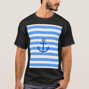 Blue & White Stripe Pattern with Anchor T-Shirt