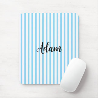 Blue White Stripe Script Name Personalised Mouse Mat