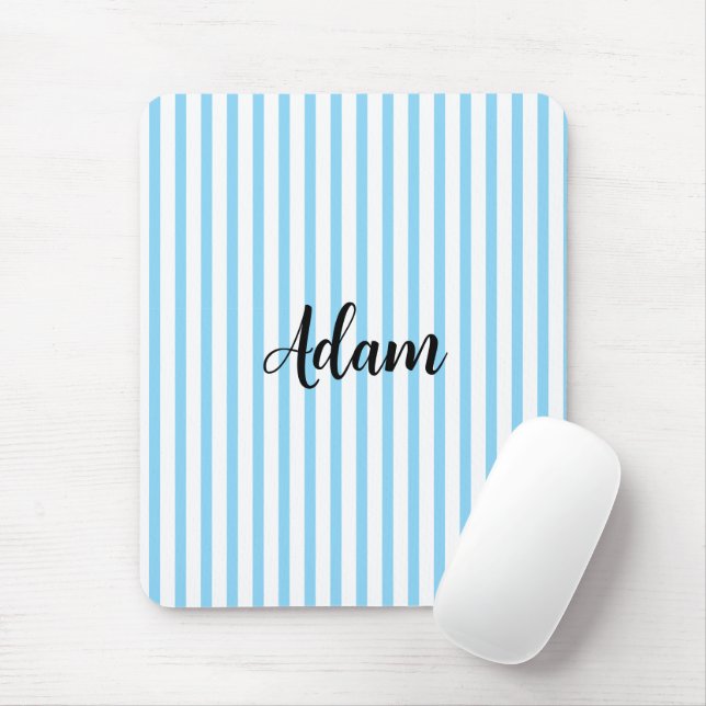 Blue White Stripe Script Name Personalised Mouse Mat (With Mouse)