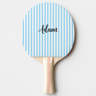 Blue White Stripe Script Name Personalised Ping Pong Paddle