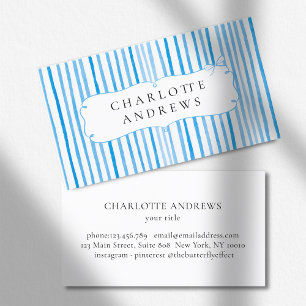 Blue White Stripe Vintage Bow  Business Card