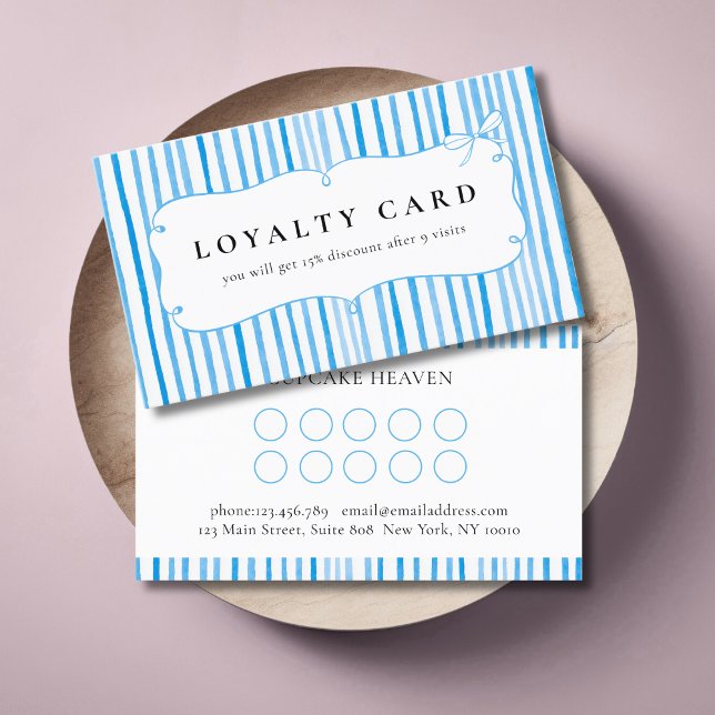 Blue White Stripe Vintage Bow Loyalty Cards (Blue White Stripe Vintage Bow Loyalty Cards)