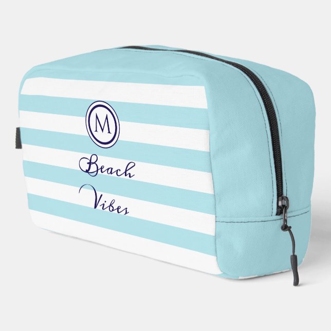Blue & White Striped Beach Vibes Monogrammed Dopp Kit (Right Corner)