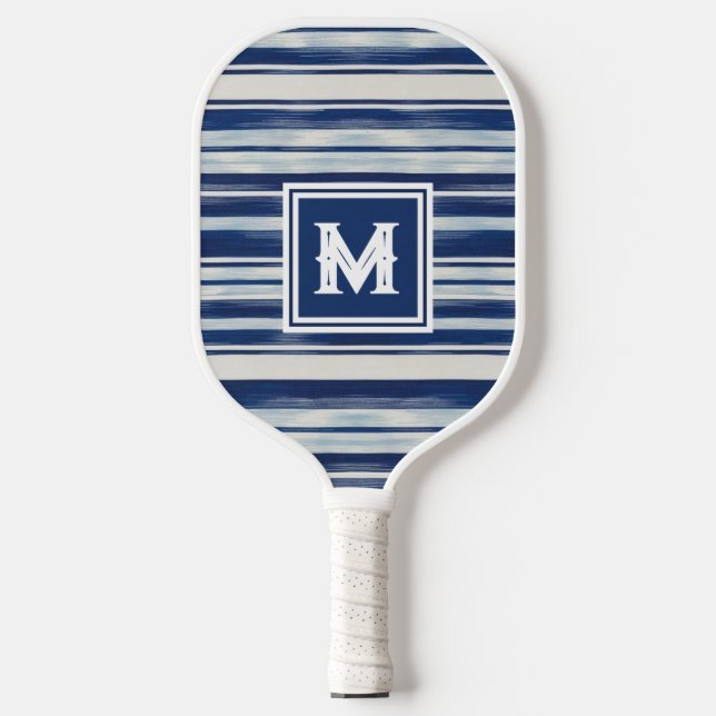 Blue & White Striped Monogram Pickleball Paddle (Front)