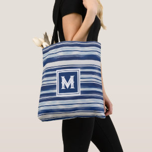 Blue & White Striped Monogram Tote Bag