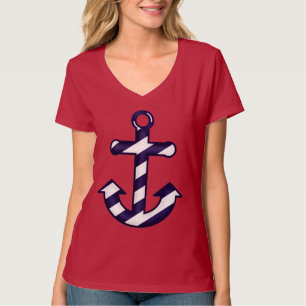 Blue & White Striped Nautical Anchor T-shirt