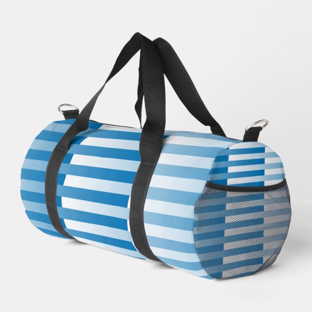 Blue White Striped Pattern Small Duffle Bag (Right Corner)