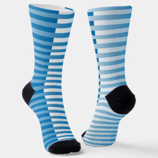 Blue White Striped Pattern Socks
