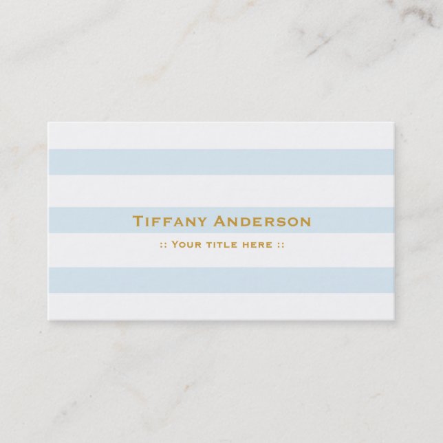 Blue White Striped Stripes Chic Business Card (Front)