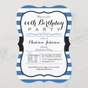 Blue & White Stripes Birthday Party Invitation