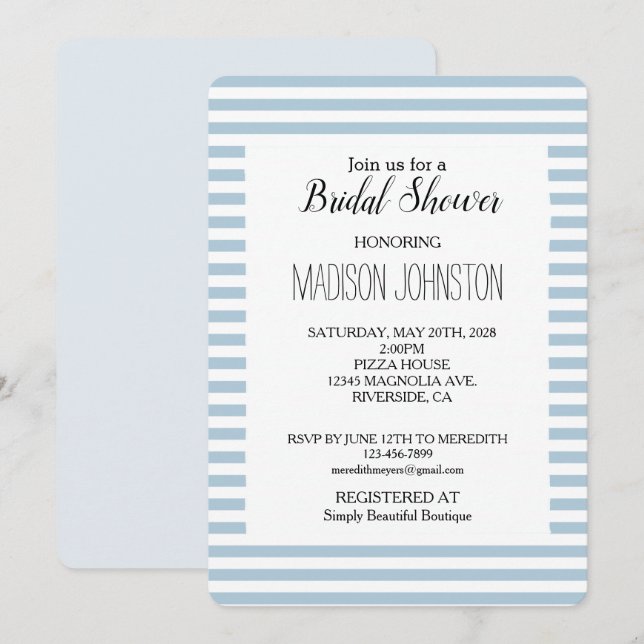 Blue White Stripes Bridal Shower Invitation (Front/Back)