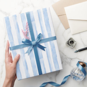 Blue White Stripes Bridal Shower Wrapping Paper