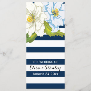 Blue white stripes, flowers modern wedding program programme