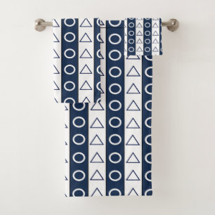 Blue White Stripes Geometric Circle Triangle Bath Towel Set