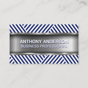 Blue White Stripes Metallic Business Card
