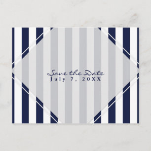 Blue & White Stripes Modern Chic Save the Date Announcement Postcard
