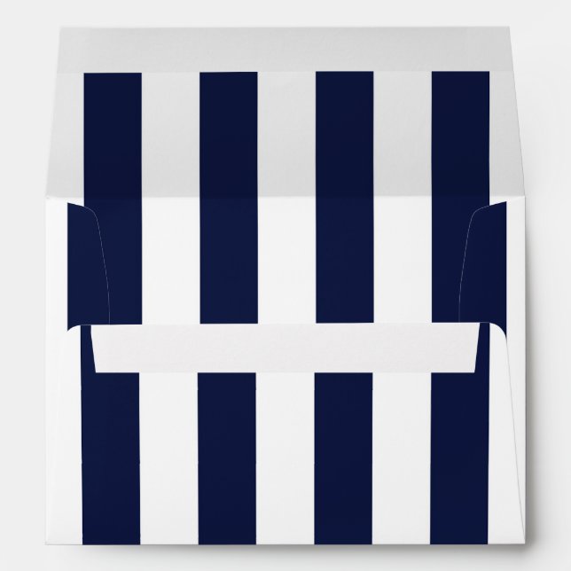 Blue & White Stripes Modern Striped Invitation Envelopes (Back (Bottom))