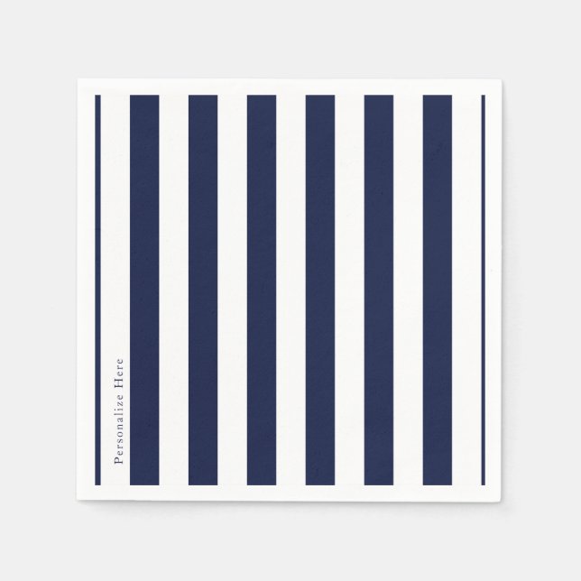 Blue & White Stripes Modern Striped Personalised Napkin (Front)