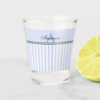 Blue & White Stripes Monogram   Shot Glass