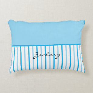 Blue White Stripes Name Decorative Cushion