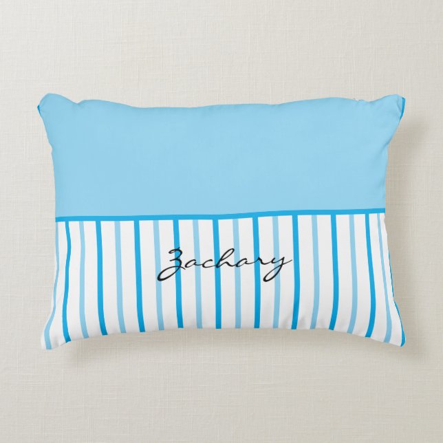 Blue White Stripes Name Decorative Cushion (Front)