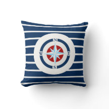 Blue White Stripes Nautical Compass