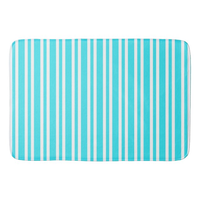 Blue White Stripes Pattern Bath Mat (Front)