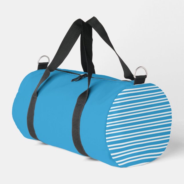 Blue White Stripes Pattern Small Duffle Bag (Left Corner)