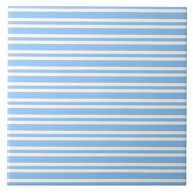 Blue White Stripes Pattern Tile (Front)