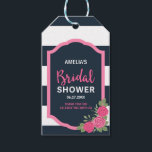 Blue White Stripes Pink Roses Bridal Shower Gift Tags<br><div class="desc">Adorn your favour gifts with a personal touch; this bridal shower gift tag features pink roses against blue and white stripes. Do take a look at the other matching Bridal Shower items including invitation here http://www.zazzle.com/collections/blue_white_with_pink_roses_bridal_shower-119884727985502800?rf=238364477188679314 Personalise it by replacing the placeholder text. For more options such as to change the...</div>