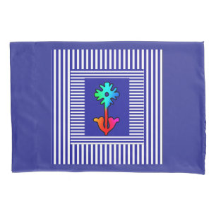 Blue White Stripes Rainbow Flower  Center Pillowcase