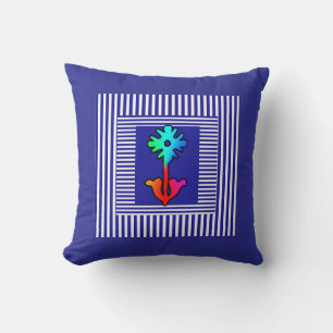 Blue White Stripes Rainbow Flower  Centre Cushion