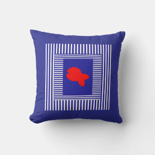 Blue White Stripes Red Fish  Centre Cushion