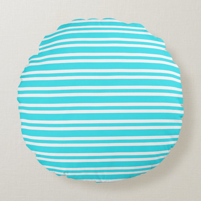 Blue White Stripes Seamless Pattern Round Cushion (Front)