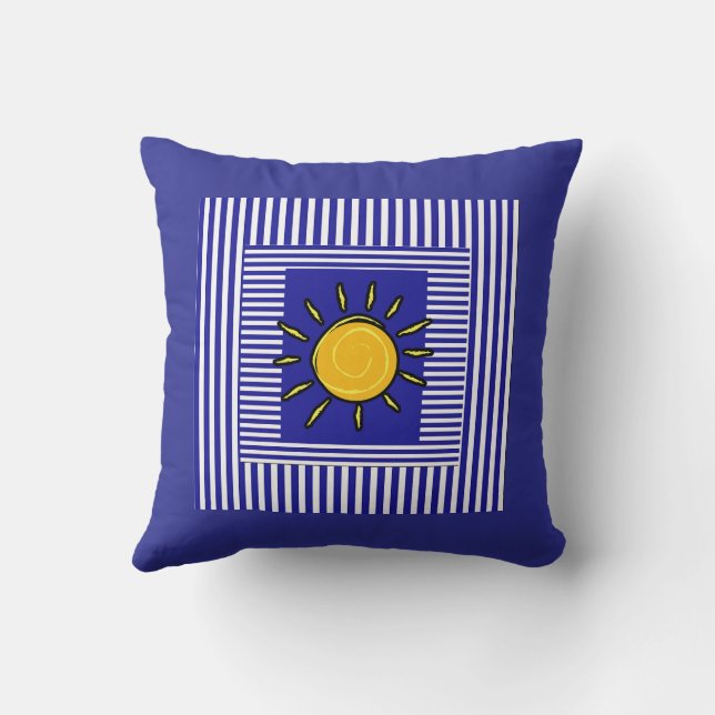 Blue White Stripes Sun Centre Cushion (Back)