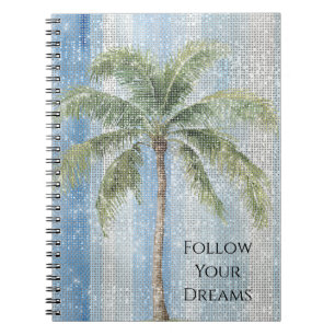 Blue White Stripes Tropical Palm Tree Sparkle  Notebook