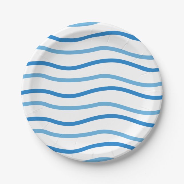 Blue & White Stripes Wedding Party, Bridal Shower Paper Plate (Front)