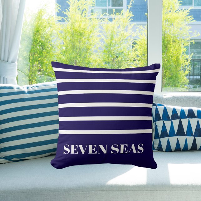 Blue white stripes yacht name cushion (Creator Uploaded)