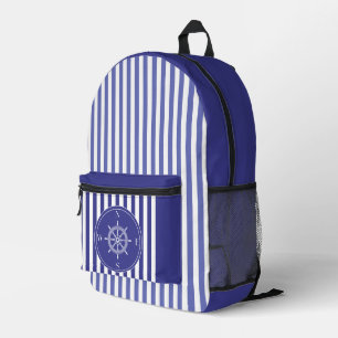 Blue/white stripped compass printed backpack