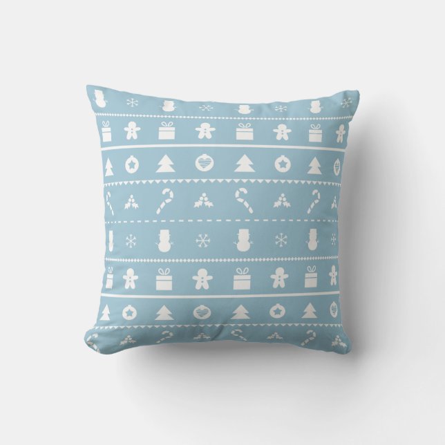 Blue White Stylish Iconic Christmas Room Decor Cushion (Front)