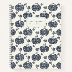 Blue White Stylized Apples Vintage Stencil Style Notebook