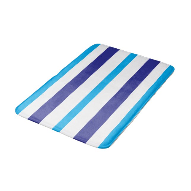 Blue White Summer Stripes Bath Mat (Angled)