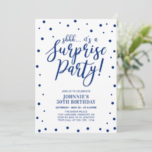 Blue & White Surprise Adult Birthday Party Invitation
