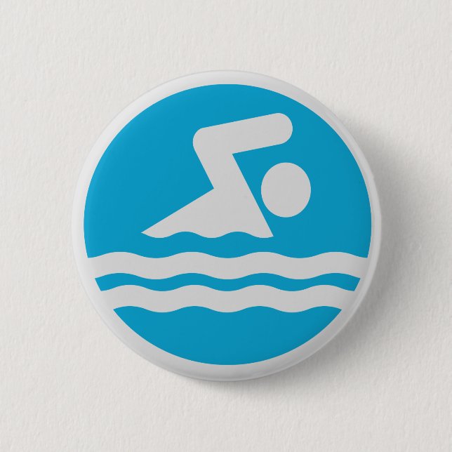 Blue & White Swimming & Diving Swimmer Swim Decal 6 Cm Round Badge (Front)