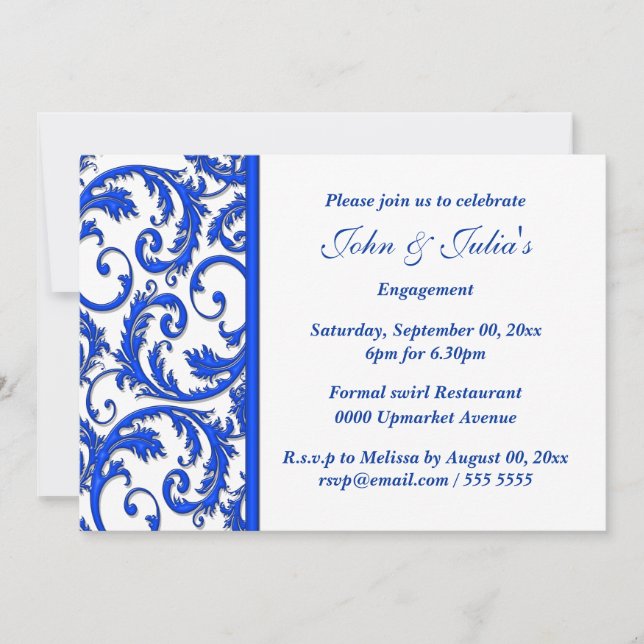 Blue white swirl engagement anniversary CUSTOM Invitation (Front)