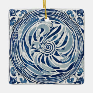 Blue White Swirl Pattern 02 Ceramic Ornament